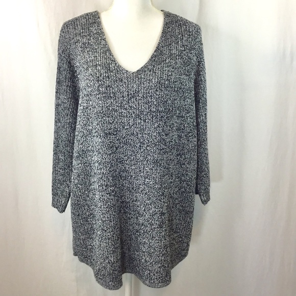 🛍 Blue & White V-Neck Slouchy Soft & Comfy Sweater, Over Sized - Picture 1 of 3